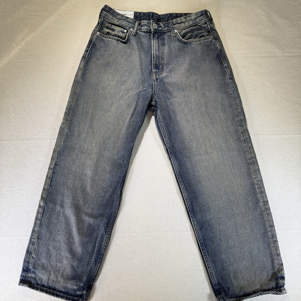 H&M Loose Ample 33 30 Fade Gray Tint Wash Denim Jeans Mens Relaxed Fit Baggy